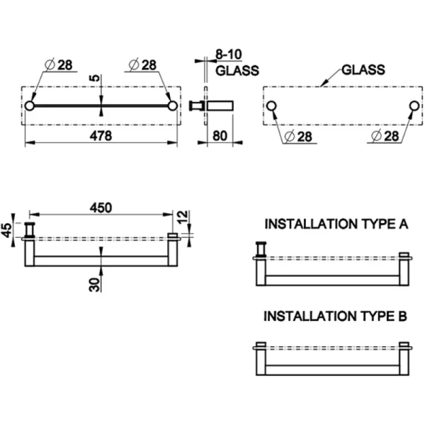 Полотенцедержатель 45 см Gessi Gessi316 54923#239 для крепления на стекло, цвет STEEL BRUSHED