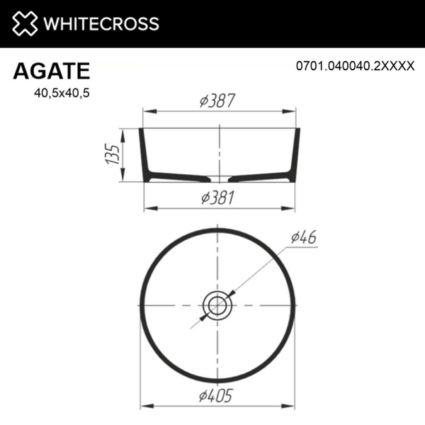 раковина whitecross agate 0701.040040.2xxxx накладная, из искусственного камня, ø40.5 см, по ral раковина whitecross agate 0701.040040.2xxxx накладная, из искусственного камня, ø40.5 см, по ral