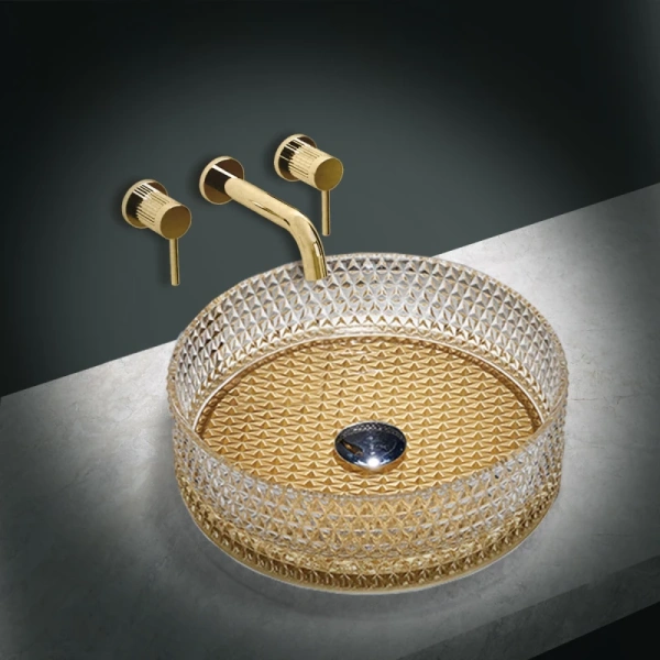 раковина накладная vincea vbs-5gl04 40х40 см, цвет прозрачный/ золото