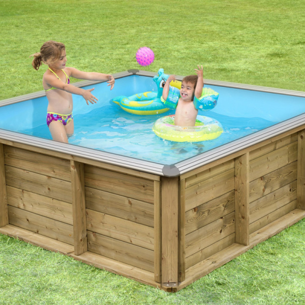 pistoche wooden pool, 2x2, dark blue бассейн плавательный с деревянной отделкой бортов