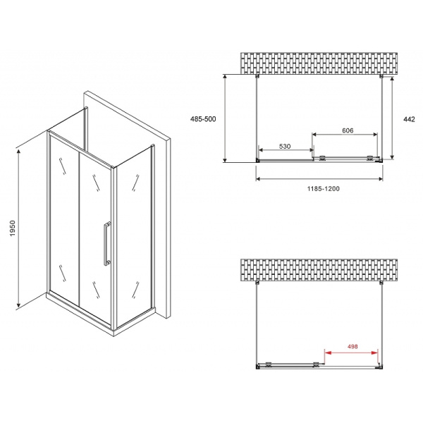 душевой уголок abber schwarzer diamant 120x50 ag30120bхh-s50b-s50b профиль черный, стекло прозрачное