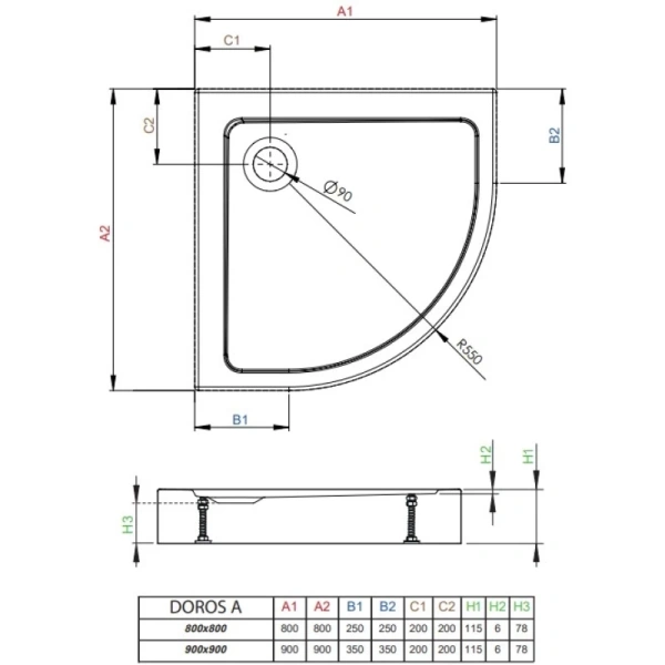душевой поддон 90×90 см radaway doros a compact stone anthracite sdra9090-05-64s