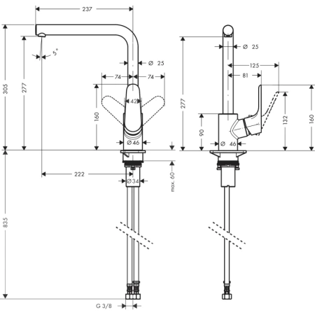 смеситель для кухни hansgrohe focus m41 31827800, сталь