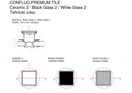 душевой трап 144x144/50 мм pestan confluo standard black glass 4 13000092, хром/черный глянец