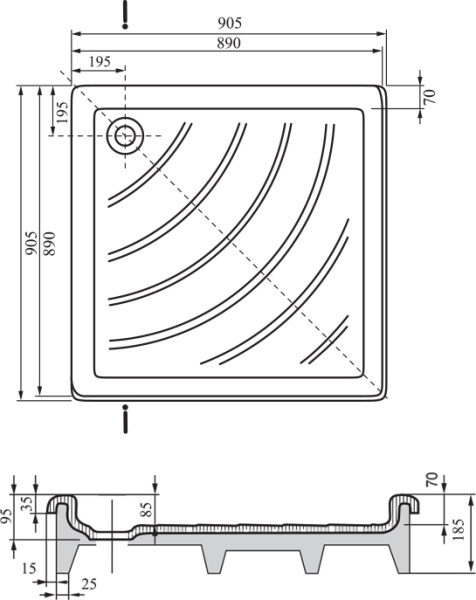 душевой поддон ravak angela 90×90 ex a007701320 белый под облицовку