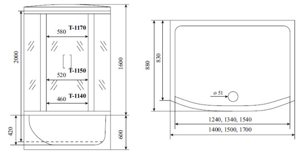 душевая кабина timo standart silver fabric t-6650sf 150х88