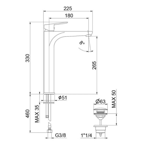 смеситель для раковины webert sax evolution se830402740 белый
