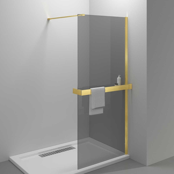 душевая перегородка vincea walk-in hr 90 vsw-4hr900cgg профиль брашированное золото, стекло тонированное