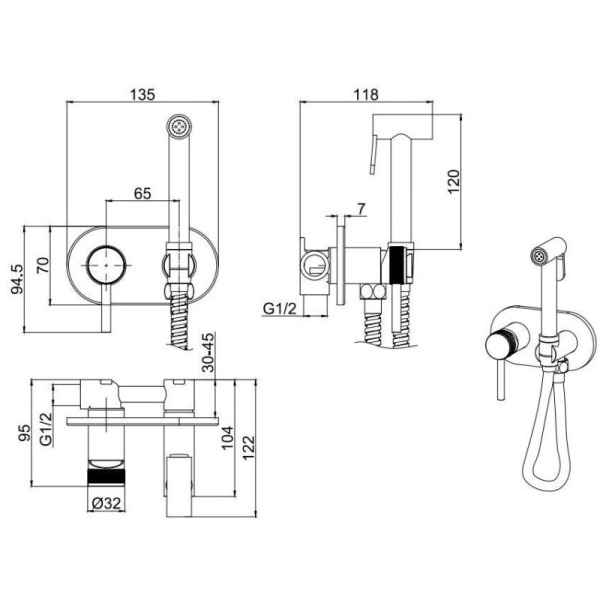 гигиенический душ allen brau priority 5.31005-31, чёрный матовый гигиенический душ allen brau priority 5.31005-31, чёрный матовый