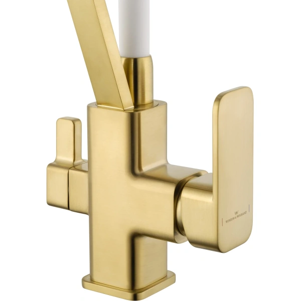 смеситель для кухни с гибким изливом и подключением фильтра wonzon & woghand, брашированное золото (ww-88458013-bg(mw))