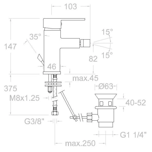 смеситель ramon soler drako 330302va1169 для биде, с донным клапаном, хром