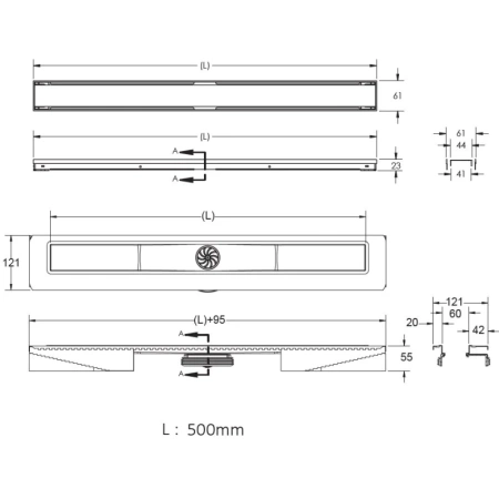душевой лоток berges b1 keramik 500 090116 с решеткой хром матовый