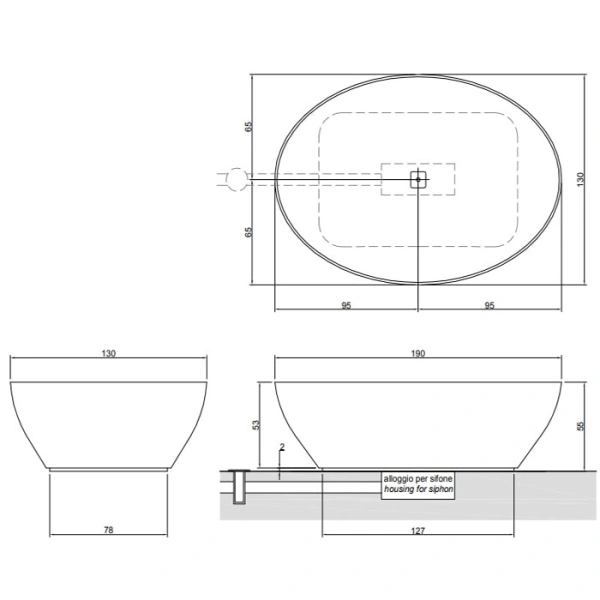 ванна из минерального литья antonio lupi solidea solidea190 marmo carrara белый мрамор