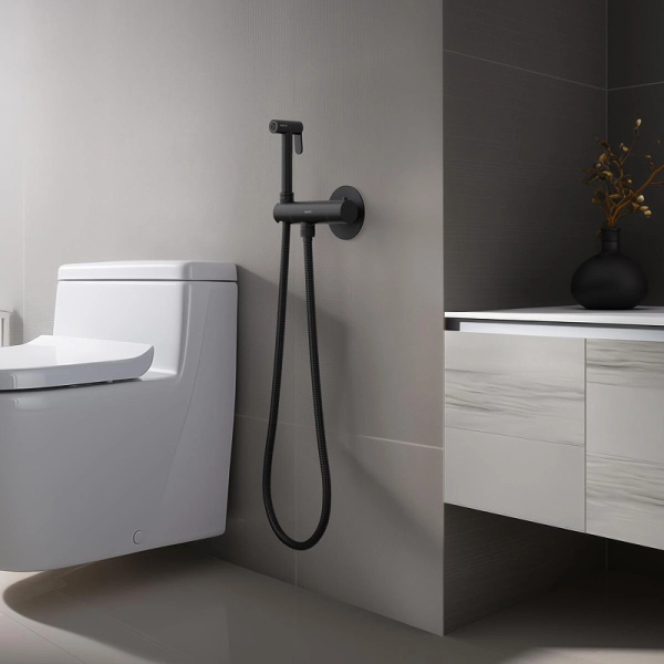 гигиенический душ со смесителем aquatek оберон aq1027mb с термостатом черный матовый