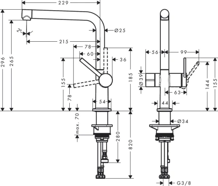 смеситель для кухни hansgrohe talis m54 72827800, сталь