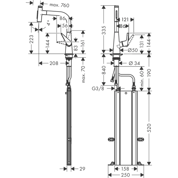 смеситель для кухни hansgrohe talis select m51 73868800, сталь