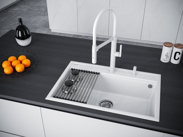 мойка stepia 80, it-granit + ролл-мат step брашированная нерж. сталь, pm117551-wh+r375-bs