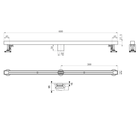 душевой трап 60 см wonzon & woghand, брашированное золото (ww-65406t-bg)