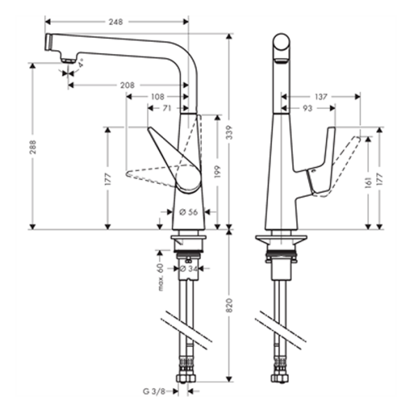смеситель для кухни hansgrohe talis select 73854800, сталь