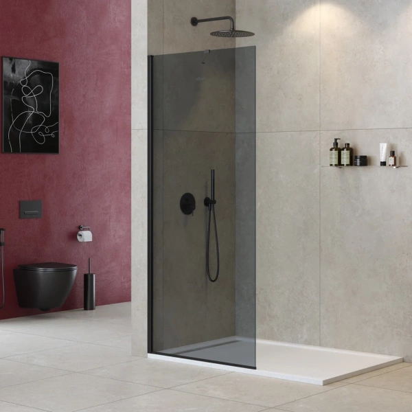 душевая перегородка cezares liberta 100 liberta-l-1-tb-100-gr-nero профиль черный матовый стекло серое