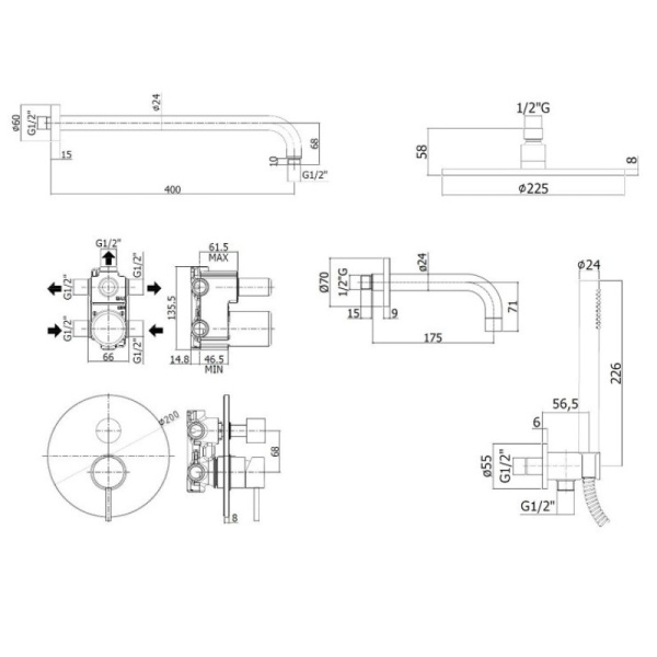 душевой комплект paffoni light kitlig019bo139 22.5 см, белый матовый