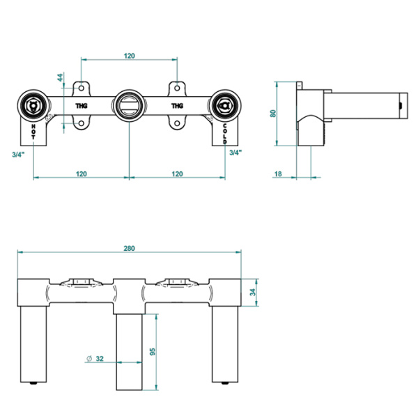 внутренняя часть thg general items g00-a00-40am смесителя для раковины/ванны 3/4" для ручек-рычагов