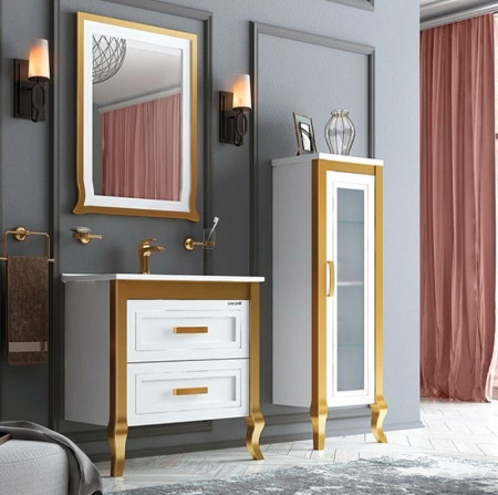 тумба с раковиной creavit karen 80 kn0080.01.ba+id080 белая, золото