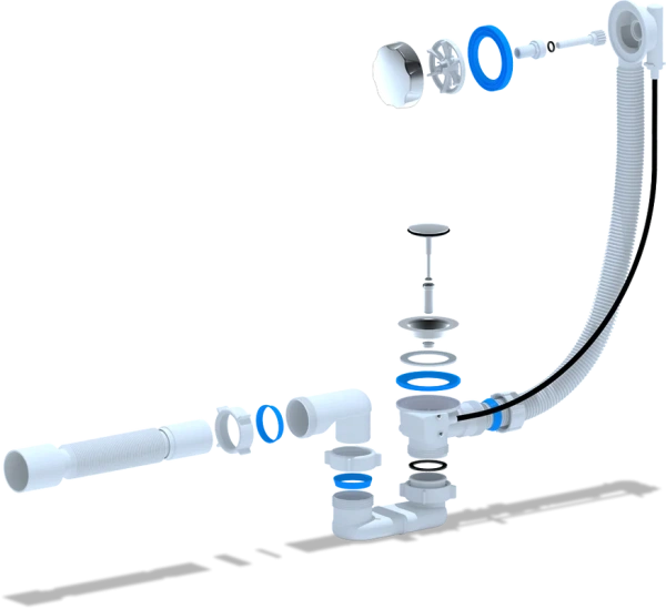 слив-перелив для ванны ани пласт em701 40 мм, полуавтомат, хром, с сифоном