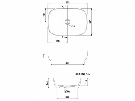 раковина scarabeo glam 1804 37 bk накладная, прямоугольная, bioker, 56x39 см, lava (cерый)