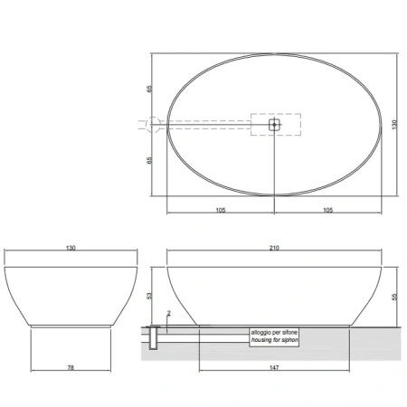 ванна из минерального литья antonio lupi solidea solidea210 pietra stone grey_cr серый камень