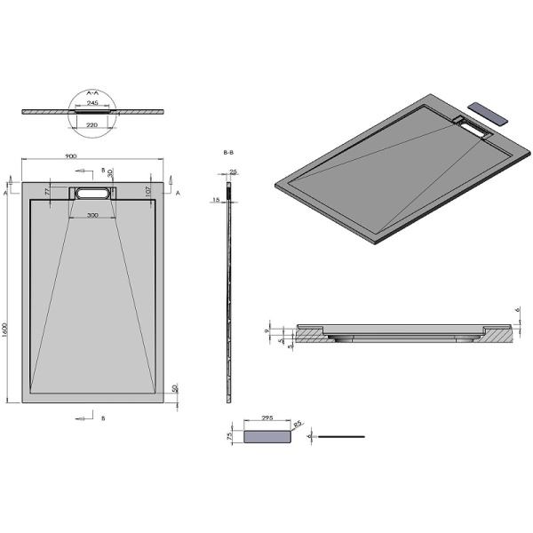 душевой поддон из искусственного камня vincea 160×90 vst-4srl9016a антрацит