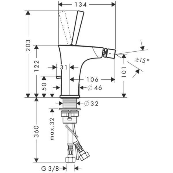 смеситель для биде hansgrohe puravida 15270400 смеситель для биде hansgrohe puravida 15270400