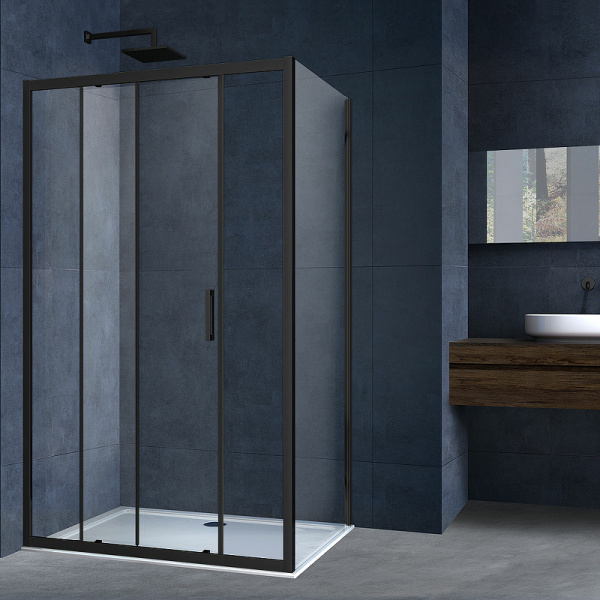 душевой уголок vincea alpha 110x90 vsr-3al9011clb профиль черный, стекло прозрачное