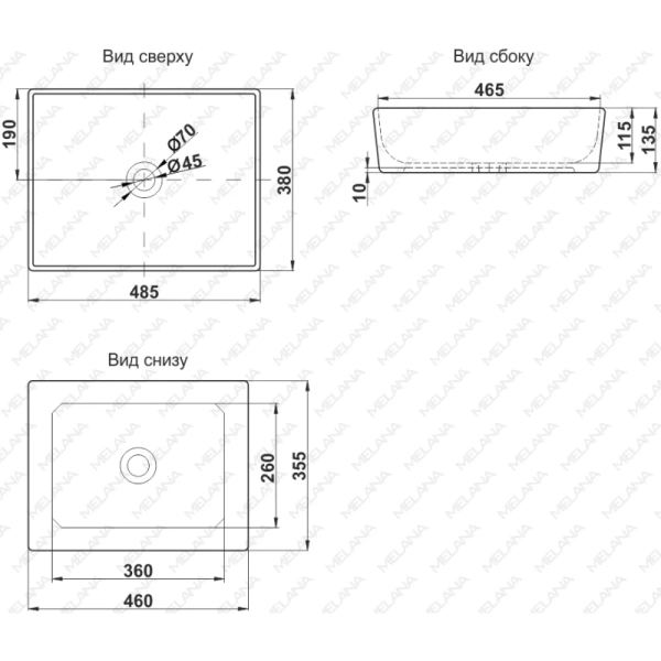 раковина 48,5x38 см jorno melana mln-7050h, белая.