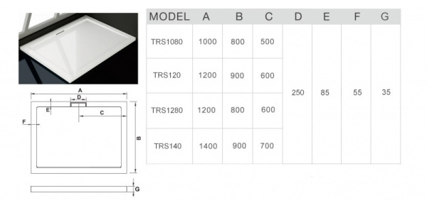 душевой поддон из искусственного камня weltwasser tr s 120×90 10000002767 белый