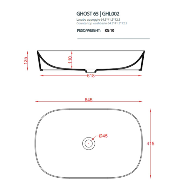 artceram ghost раковина 65х42 см, без отв., цвет: giallo zinco