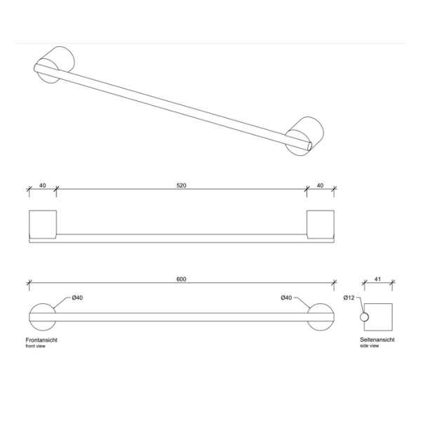 Decor Walther Stone HTE60 Полотенцедержатель 60см, подвесной, цвет: белый / сталь матовая