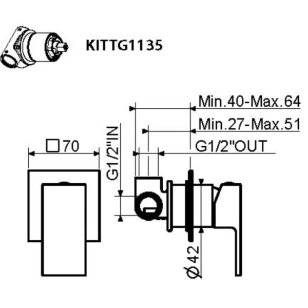 смеситель для душа plumberia selection tag kittg1135cr встраиваемый, хром