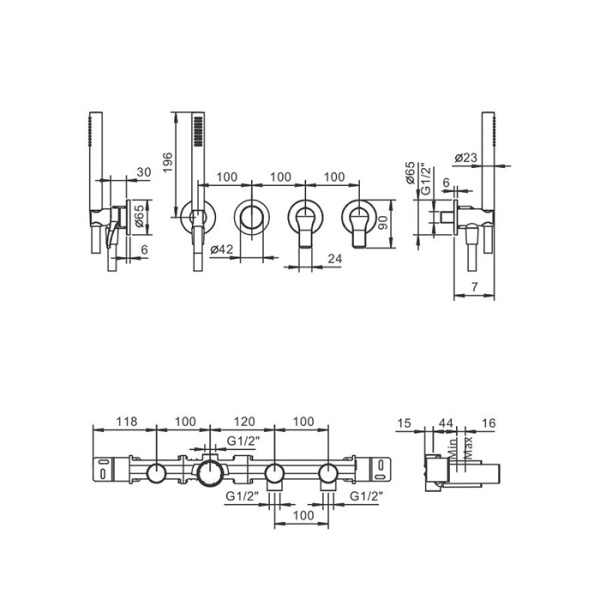 встроенный смеситель для ванны fantini al/23 26 02 b717b без излива, цвет хром