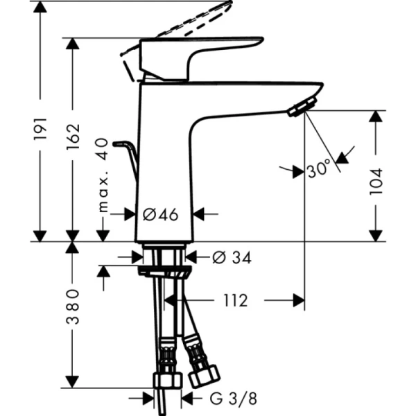 смеситель для раковины 110, lowflow, с донным клапаном hansgrohe talis e 71715000