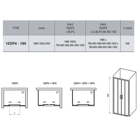 душевая дверь ravak 10° 10dp4 190 0zkl0c00z1 профиль хром стекло transparent
