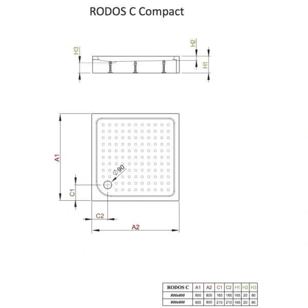 душевой поддон 80×80 см radaway rodos c compact 4k88155-04