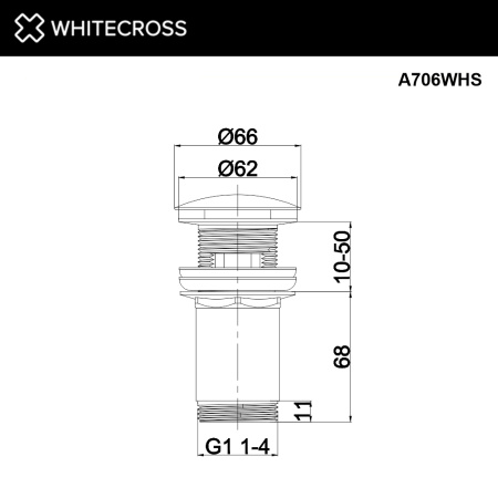 донный клапан whitecross a706whs для умывальника, клик-клак, белый мат