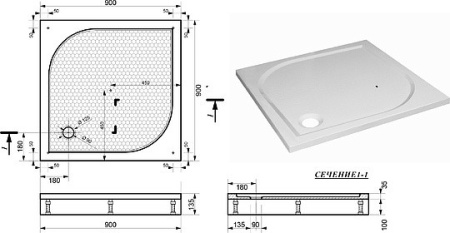 душевой поддон из искусственного камня эстет гамма 90×90 фр-00000758