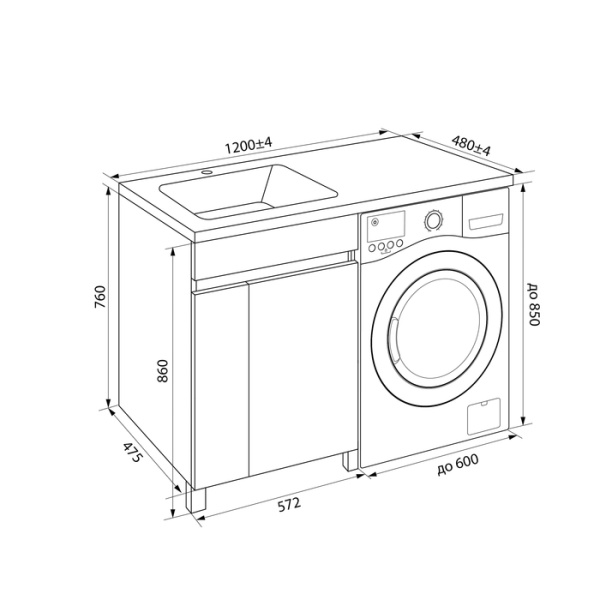 тумба с умывальником iddis optima home oph12ldi95k, напольная для стиральной машины с дверцами, 120 см, левая, белая.