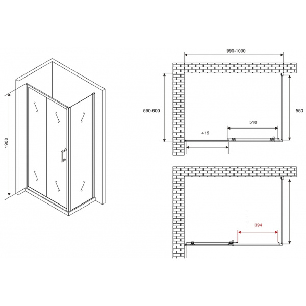 душевой уголок abber schwarzer diamant 100x60 ag301005-s605 профиль хром, стекло прозрачное