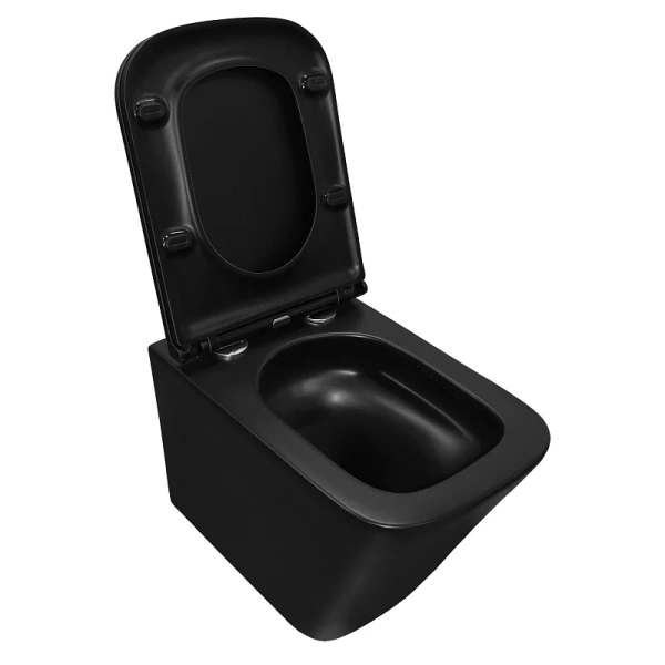 унитаз azario teramo az-0052-uq3mb подвесной, безободковый, с сиденьем микролифт, слив "торнадо", 49х34х35 см, черный матовый