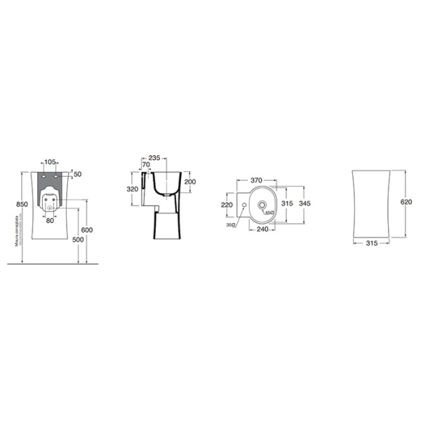 azzurra azzurra nativo раковина подвесная 35x37x62 см, 1 отв., с креплением, цвет: carbone