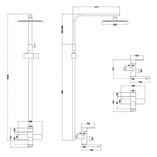 душевая система melana 610307-1 stello с тропическим душем, лейкой и смесителем, цвет сатин