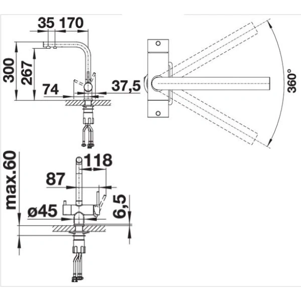 смеситель для кухни с подключением к фильтру blanco fontas ii золотой матовый 526782